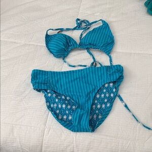 Cabana Life Blue Striped reversible print Bikini Set